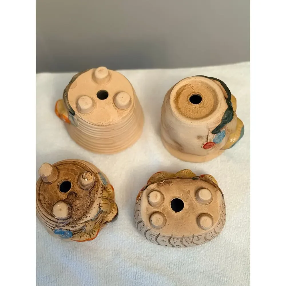 Five ceramic mushroom planters hand-painted rustic textured base with drainage